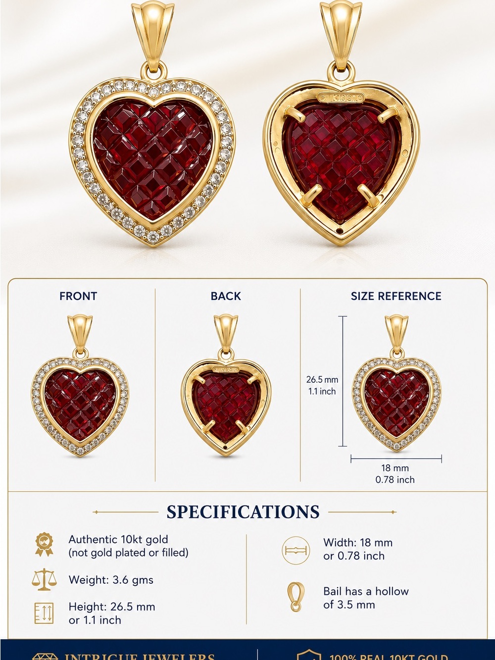 10kt Gold Red Heart Pendant Necklace